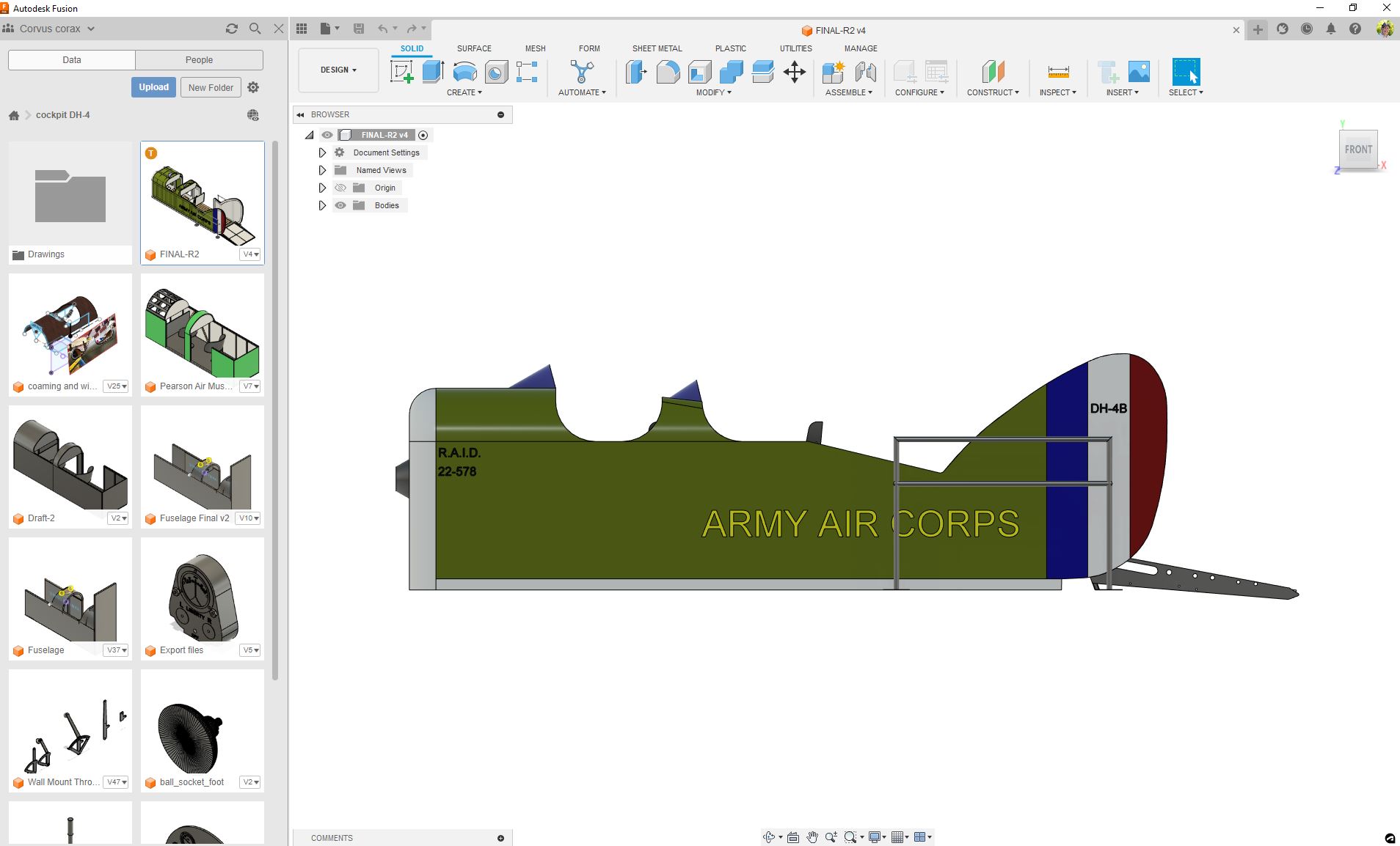 A computer screen shows a collage of small images of three-dimensional designs of a model aircraft and specific parts.