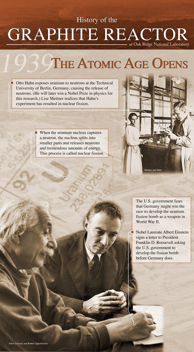 An exhibit panel describing the opening of the Atomic Age.