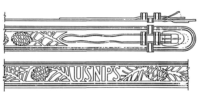 line drawing of a belt with sequoia cone design