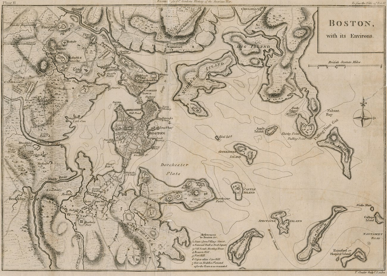 1788 map of Boston harbor with some of the islands featured