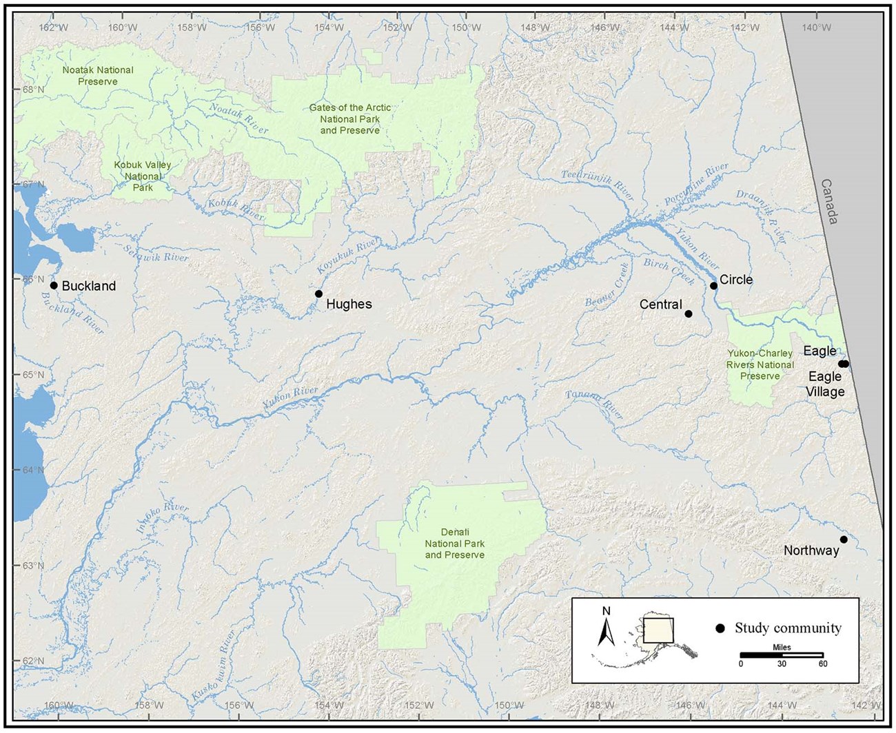 A map showing the location of Yukon River villages mentioned in the article.