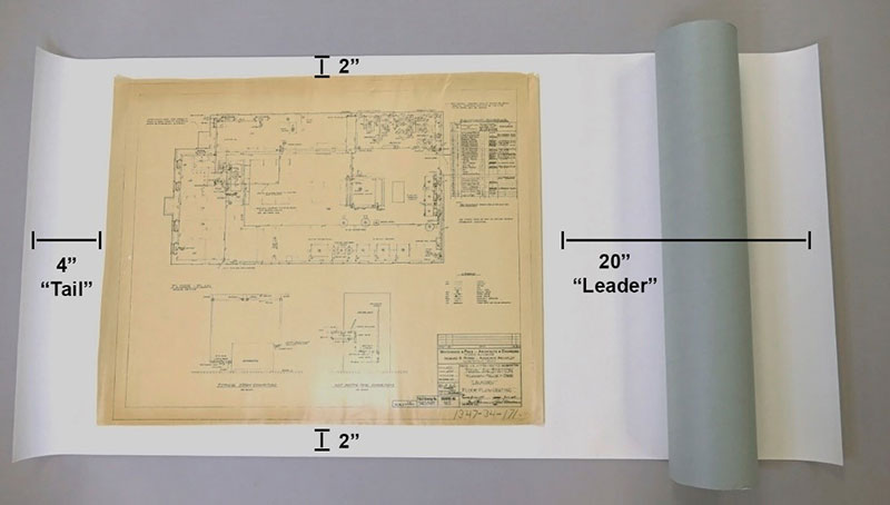 Object and tube on bond paper with 20” “leader” (right) and 4” “tail” (left).