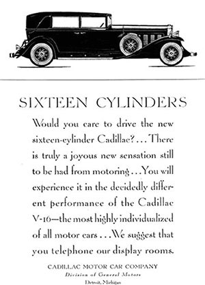 An advertisement for 1930 Cadillac automobile.