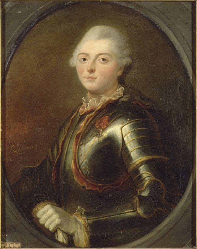 portrait of man with white hair wearing armor