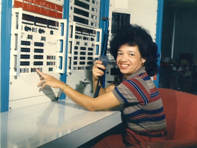 Christine Darden in the control room of NASA Langley's Unitary Plan Wind Tunnel in 1975.