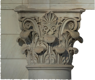 Ortho-rectified image showing the intricate details of a white marble Corinthian capital.