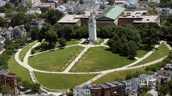 Aerial view of Dorchester Heights and Thomas Park.