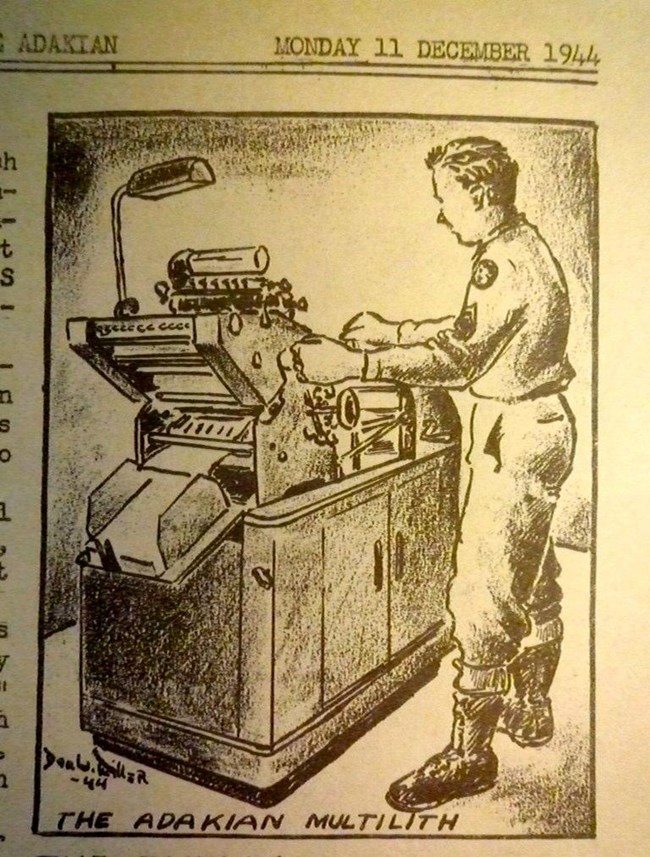 Illustration of man standing at printing machine