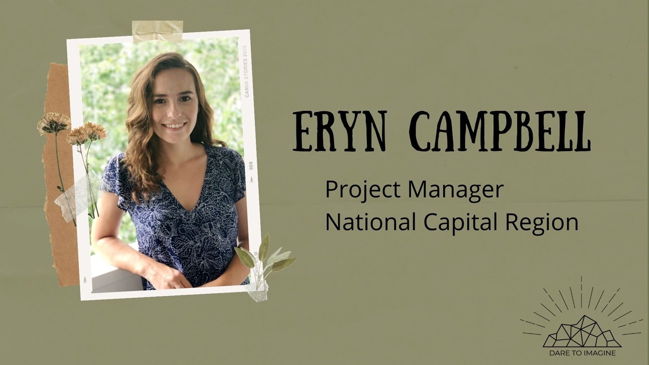 graphic: photo of woman on green background, text reads Eryn Campbell, Project Manager, National Capital Region