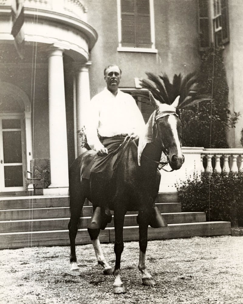 FDR on horseback in front of his house at Hyde Park