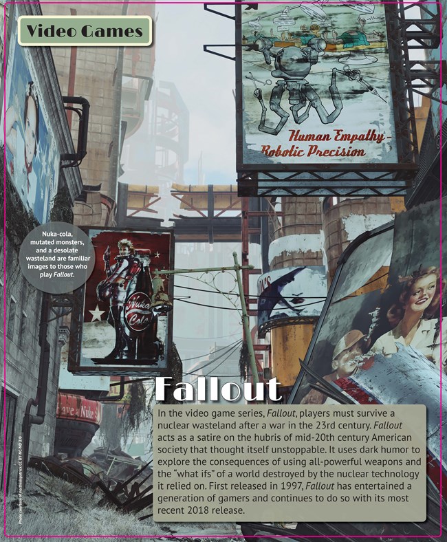 An exhibit panel showing stylized images of a video game.