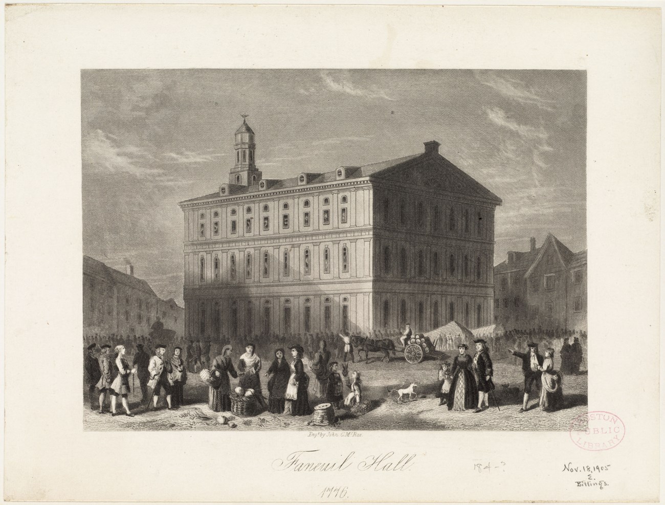 Print engraving of Faneuil Hall 1776