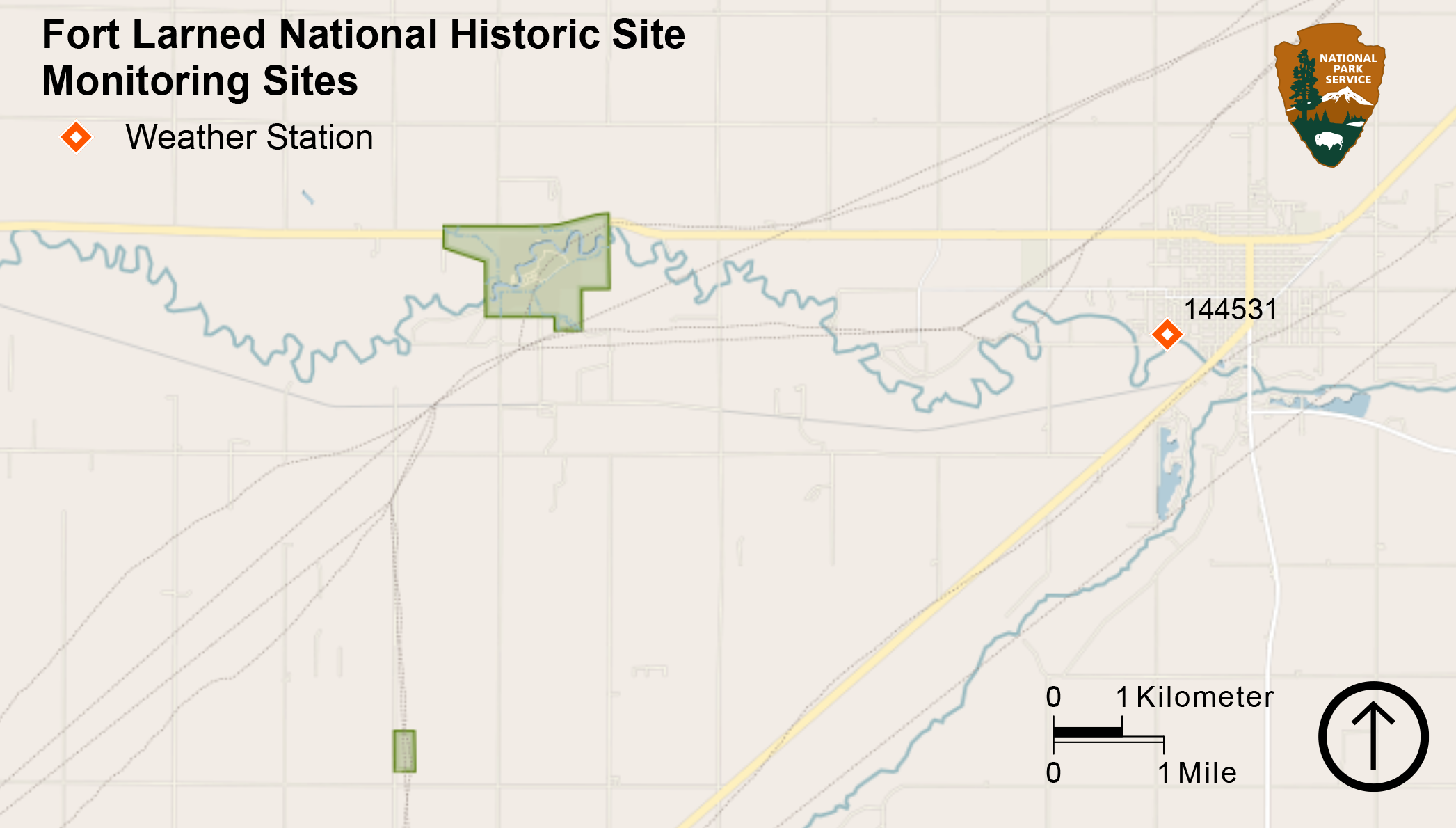 Map of weather station located several miles east of Fort Larned National Historic Site.