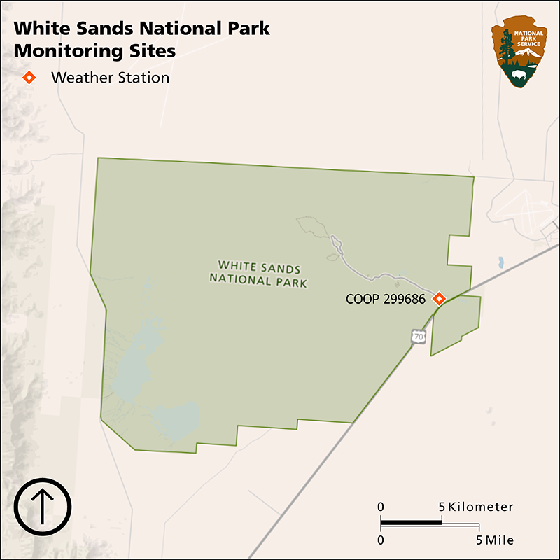 Map of three wells, two on the western park border and one southeast of the park border, and three wells, one on the western, one on the northern, and one on the eastern park borders.