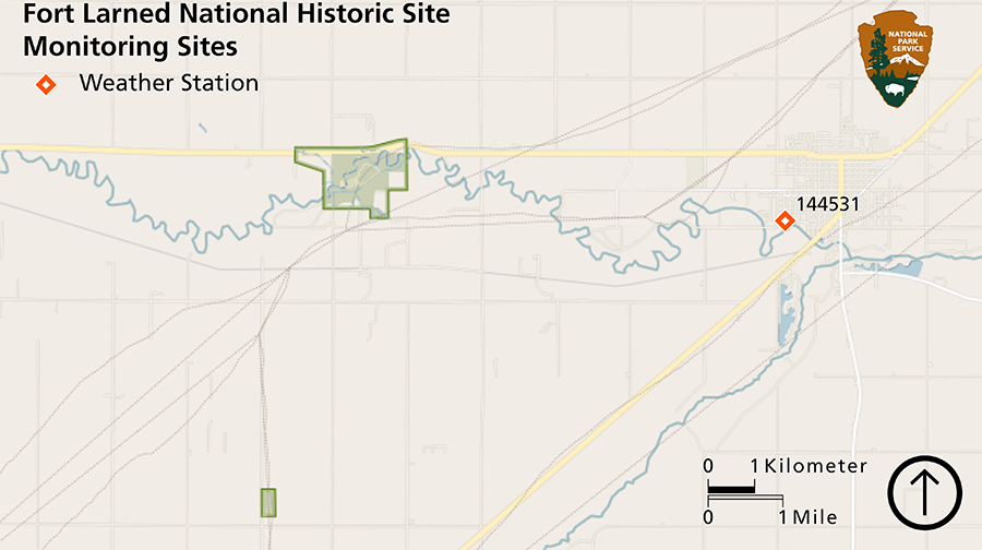 Map of weather station located several miles east of Fort Larned National Historic Site.