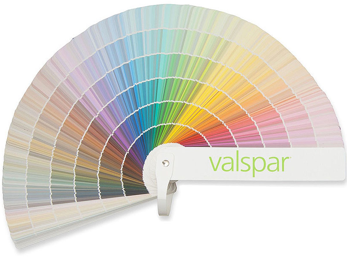 Fan of Valspar color swatch cards.