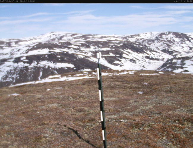 patchy snow on mostly exposed tundra in the winter at Pamichtuk climate station