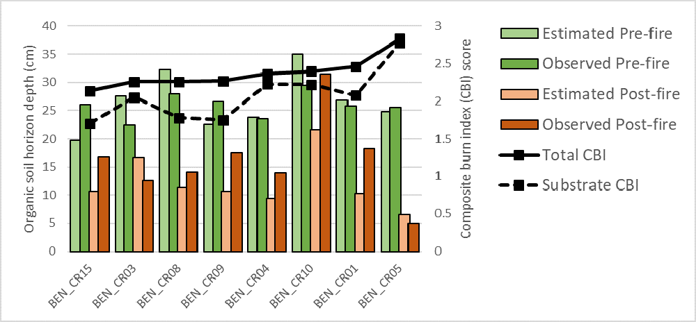 A graph showing organic soil depth at different locations.