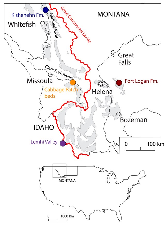 Map of western Montana showing the location of the fossil site within Glacier National Park