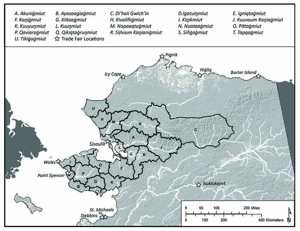 A map of northwest Alaska showing trade nations.