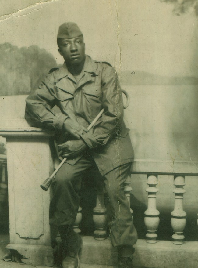 Black and white photo of WWII solider