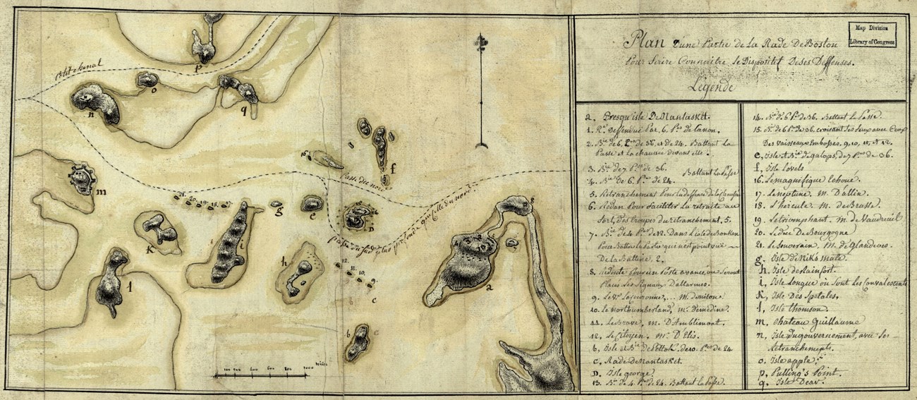Partial map of Boston Harbor, showing French ships in the Harbor