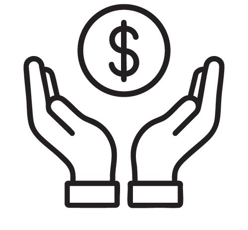 Clip art showing two hands holding a dollar sign.