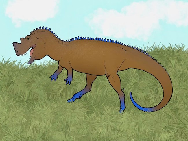 colored picture of a dinosaur in grass