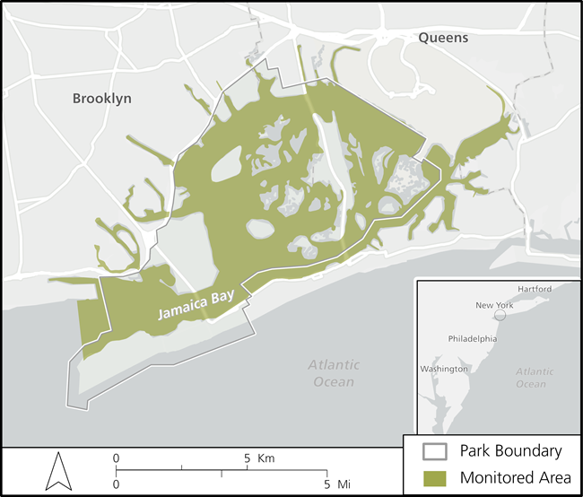 Map of the Gateway National Recreation Area estuarine systems which are monitored for nutrient enrichment, and located in the Jamaica Bay Unit, New York.
