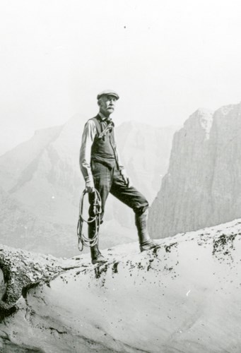 A man stands on ice.