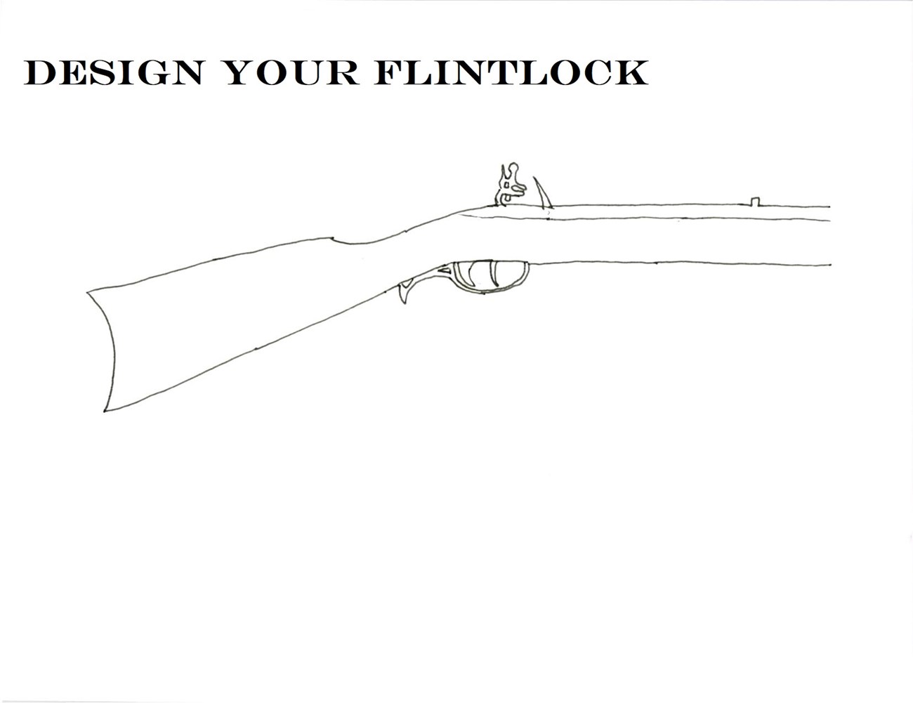 Black and white outline of base of flintlock rifle