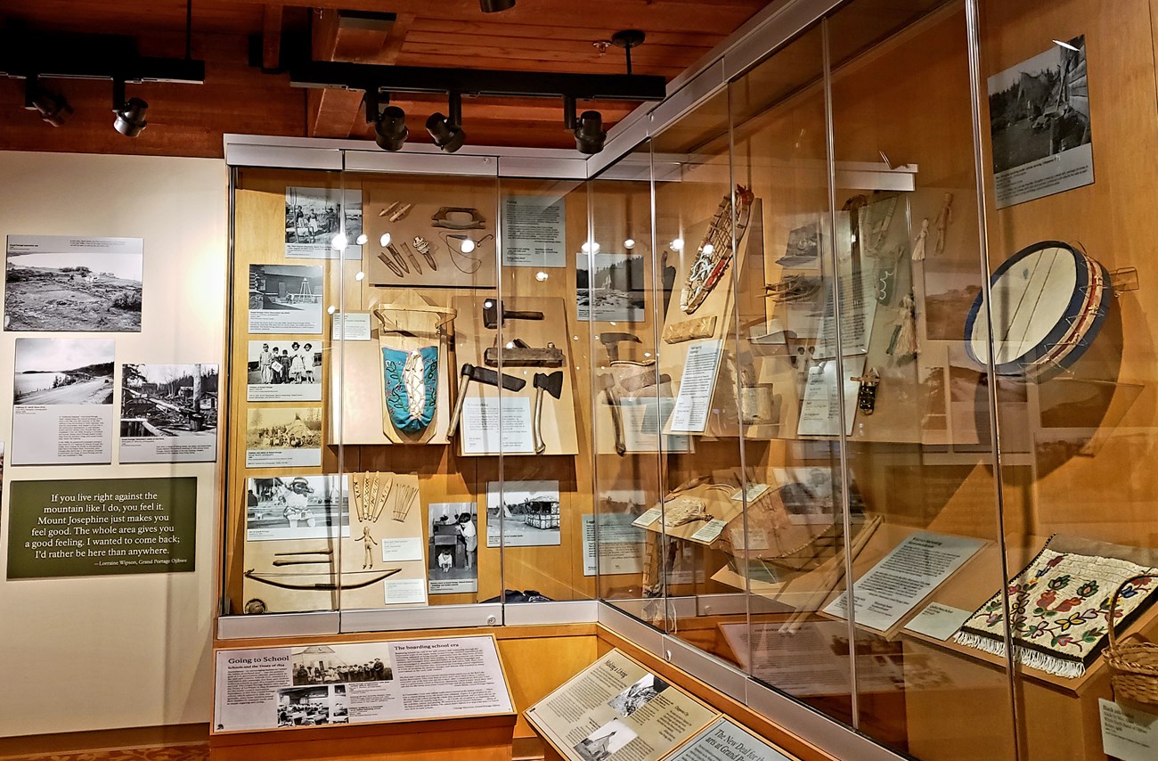 Museum display of cultural pieces.