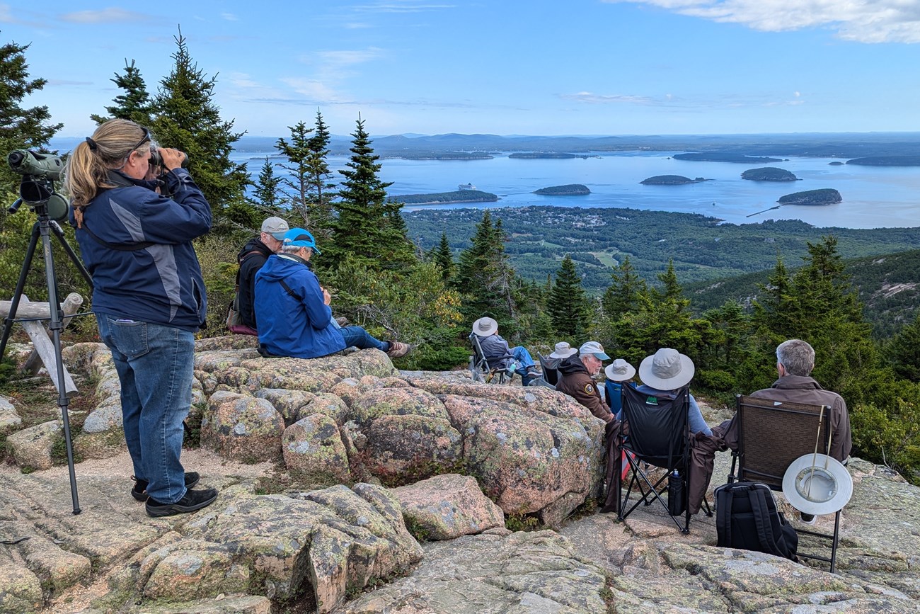 Volunteers watching for hawks on Cadillac Mountain