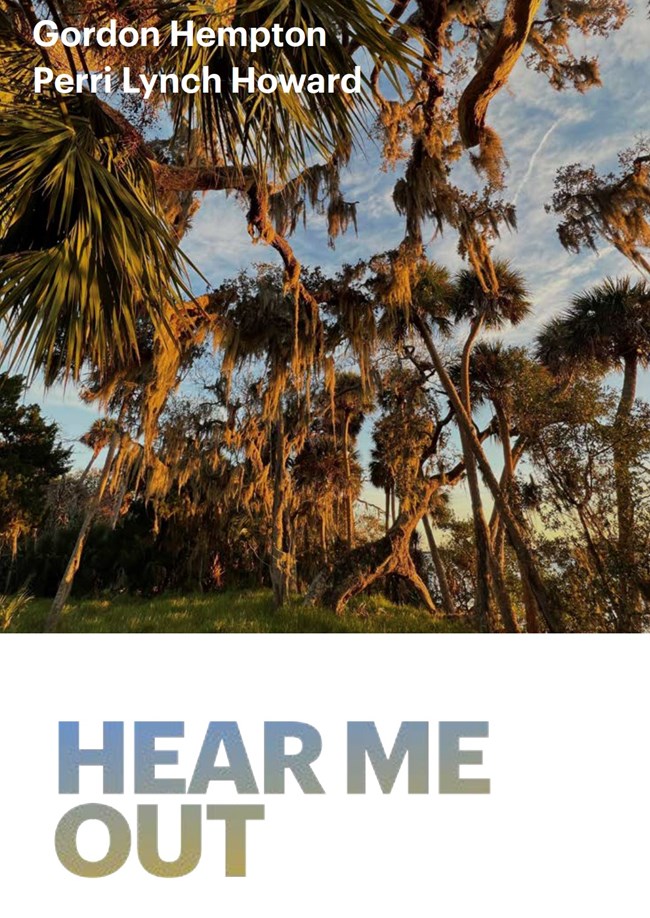 Palm trees with the title Hear Me Out and names Gordon Hempton & Perri Lynn Howard