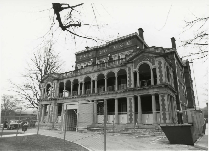 Black and white photograph of the front of the Henderson Building of the Southwestern State Hospital.