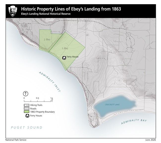 A map showing the historic Ebey property boundaries from 1863