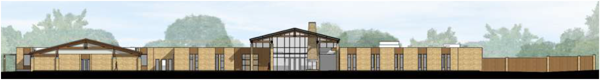 A drawing of the outside of the hotel building.