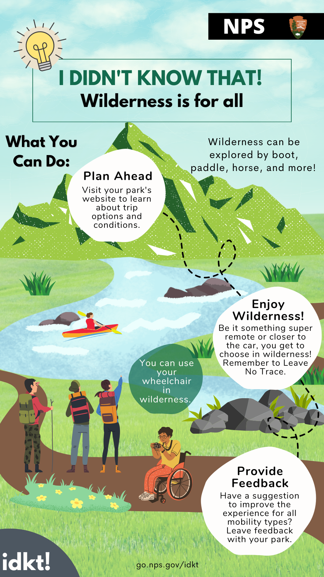 An infographic showing with tips on accessible wilderness. Full text description available below image