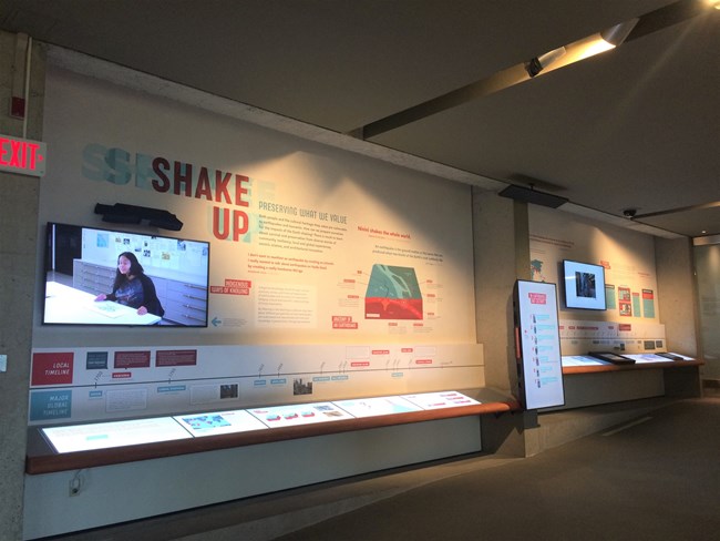 An exhibit which shows and earthquake and exhibit timeline.
