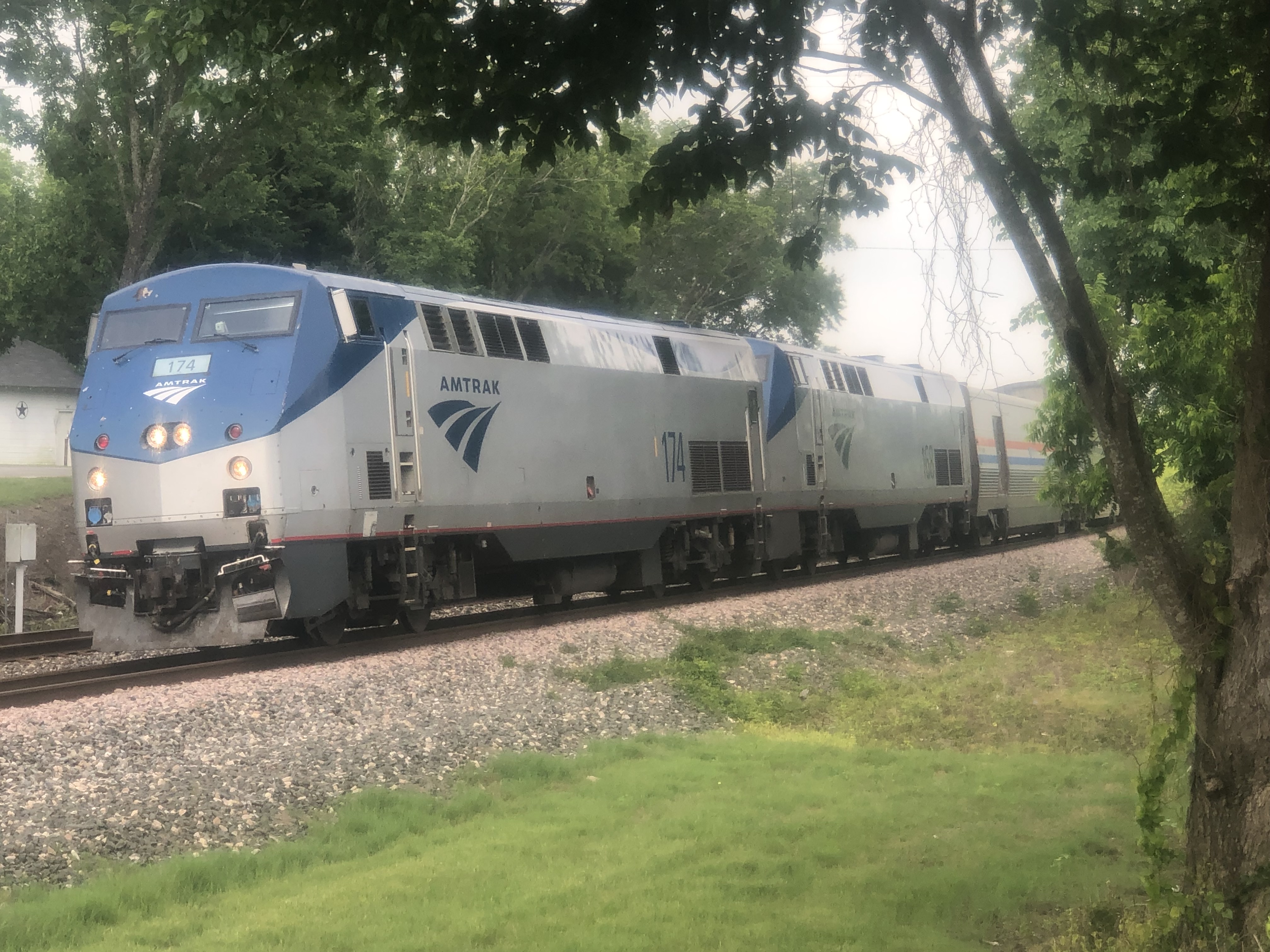Photo of a moving train through the countryside