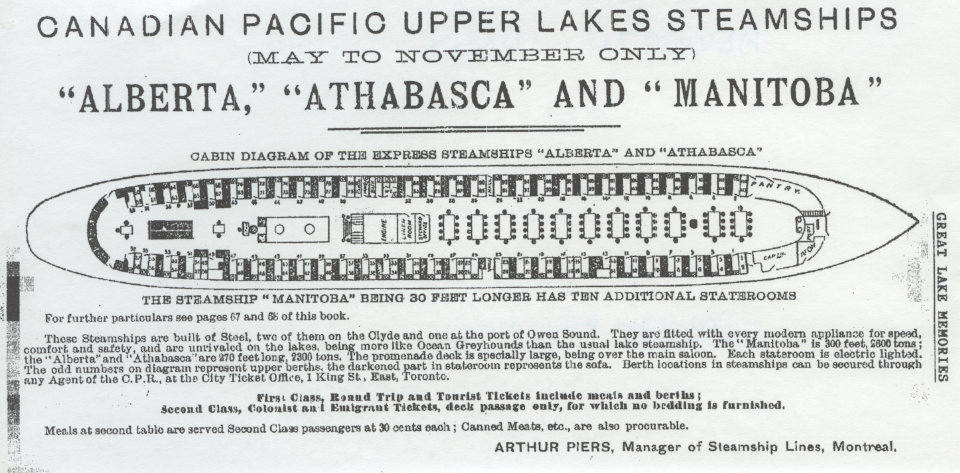cabin diagram of the SS Alberta and SS Athabasca
