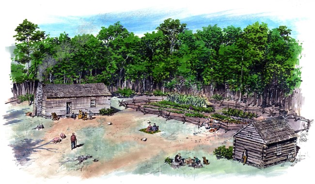 Artistic rendering of the Poor House. NPS illustration.