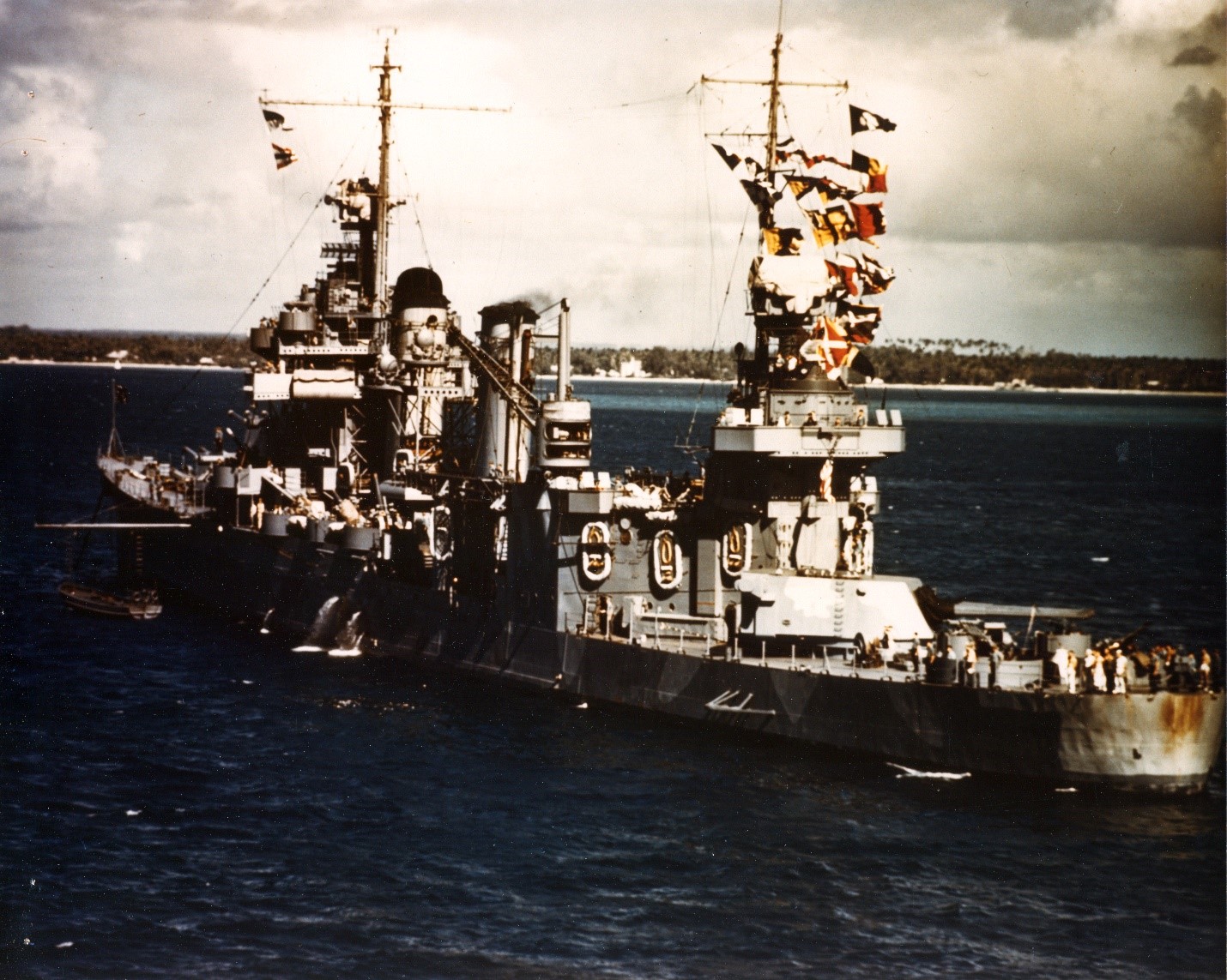 Massachusetts-built USS QUINCY in New Caledonia on the eve of the Guadalcanal invasion, August 3rd, 1942.