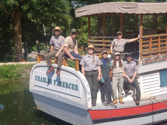 National Park Service staff including Josefina on a canal boat