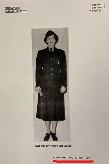 A photograph of a women's uniforms being worn correctly. Red line added to emphasize the date.