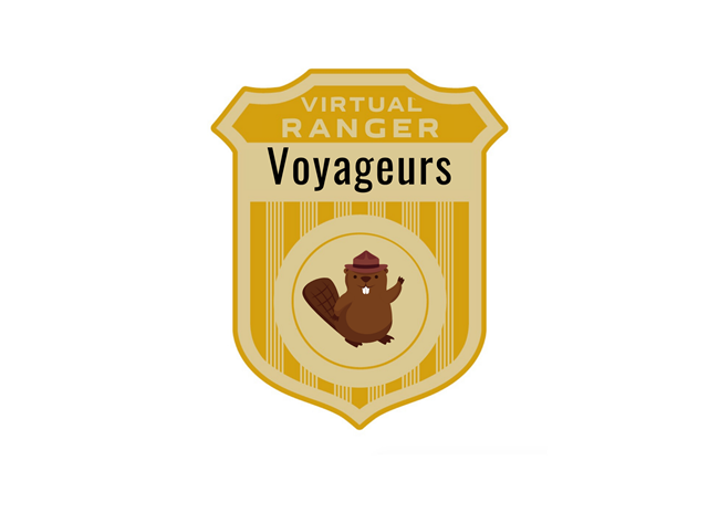 Jr ranger badge with a beaver in the middle wearing a ranger hat.