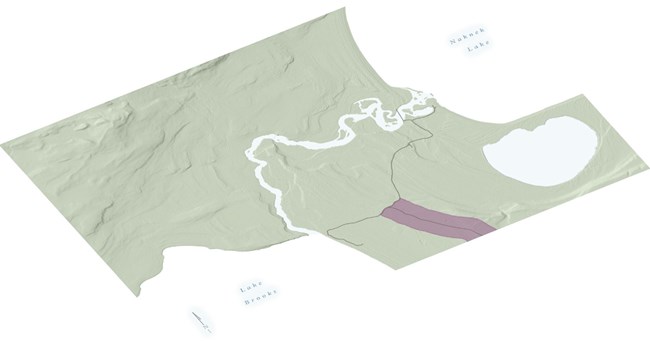 A rectangular outline on an area map, around a road, shows the cultural landscape