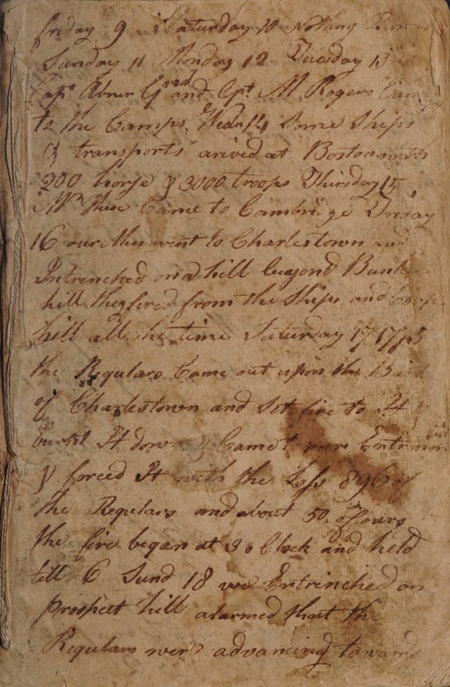 Manuscript page of journal entries for June 9 to 18, 1775