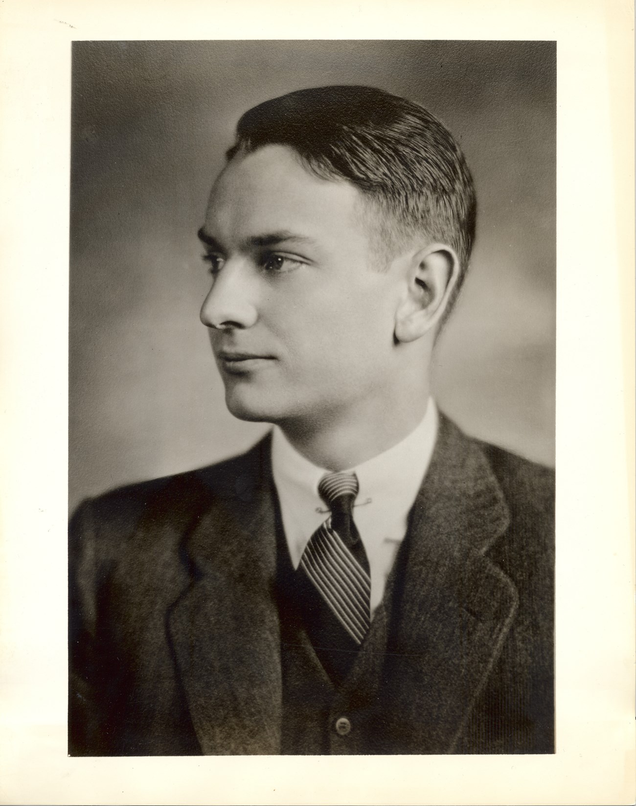 black and white photo of young laurance rockefeller