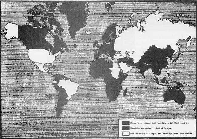 A world map with some regions shaded and some unshaded